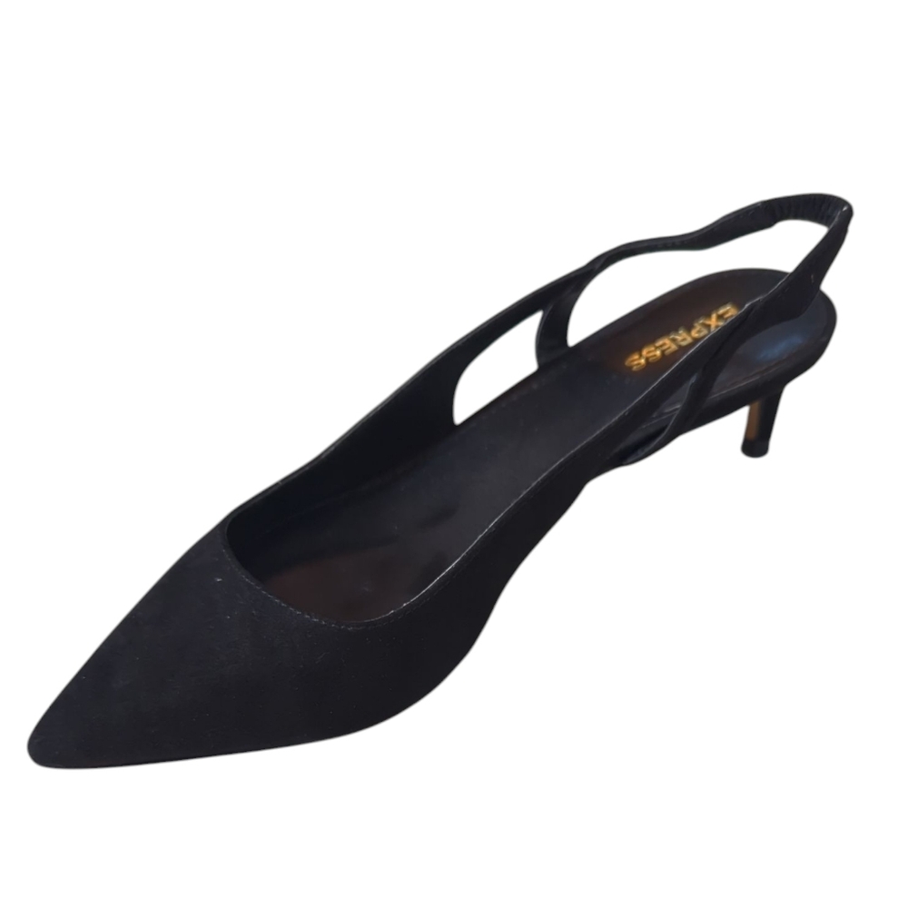 Black Sling Back, Pointed Toe Kitten Heels. Express,Size 7